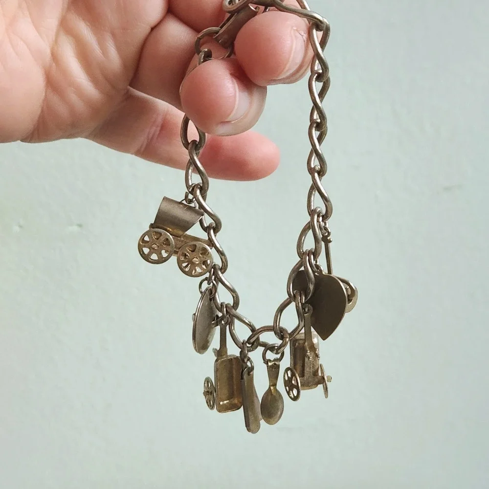 Vintage Charm Bracelet Cottage Core Steel Charms 7